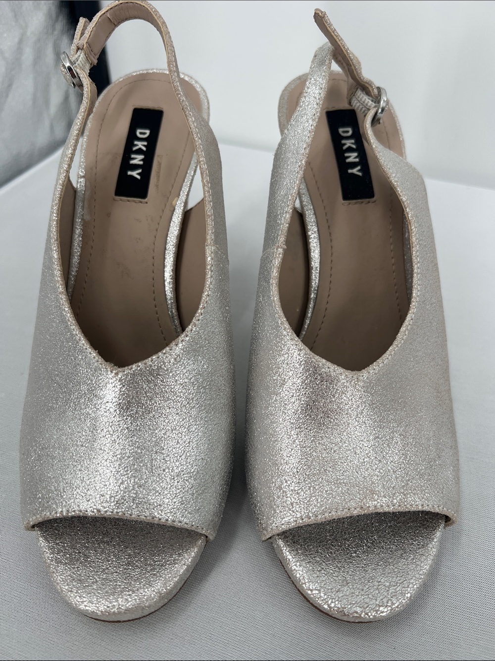 DKNY Col silver glitter peep-toe slingback